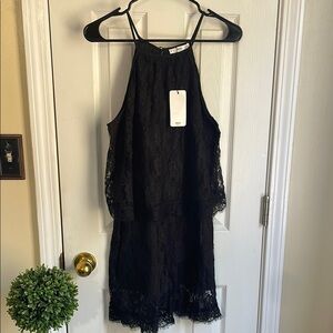 Chic Black Lace Halter Romper